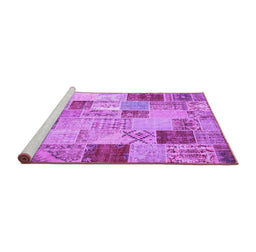 Sideview of Machine Washable Patchwork Purple Transitional Area Rugs, wshcon1397pur