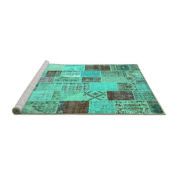 Sideview of Machine Washable Patchwork Turquoise Transitional Area Rugs, wshcon1397turq