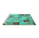 Sideview of Machine Washable Patchwork Turquoise Transitional Area Rugs, wshcon1397turq