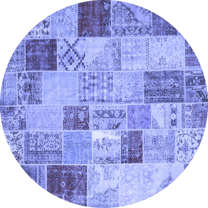 Round Machine Washable Patchwork Blue Transitional Rug, wshcon1397blu