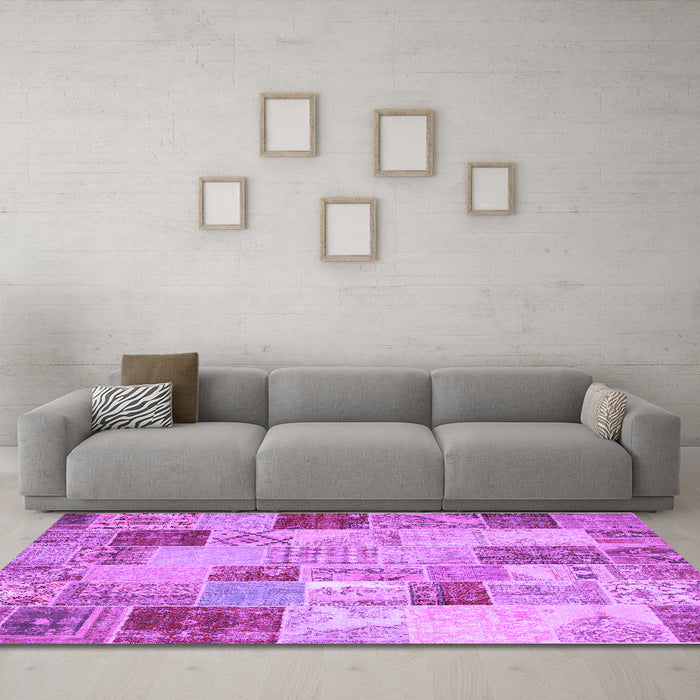Machine Washable Patchwork Purple Transitional Area Rugs in a Living Room, wshcon1397pur