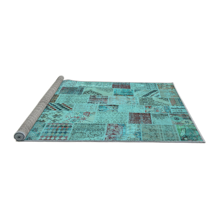 Sideview of Machine Washable Patchwork Light Blue Transitional Rug, wshcon1398lblu