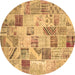 Round Machine Washable Patchwork Brown Transitional Rug, wshcon1398brn