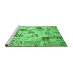 Sideview of Machine Washable Patchwork Emerald Green Transitional Area Rugs, wshcon1398emgrn