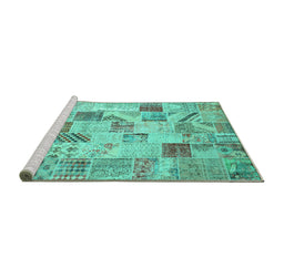 Sideview of Machine Washable Patchwork Turquoise Transitional Area Rugs, wshcon1398turq