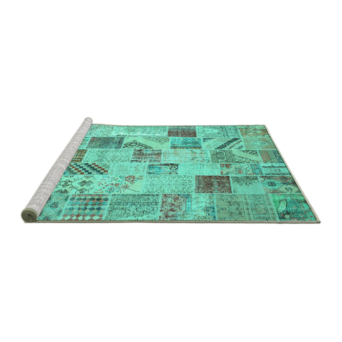 Sideview of Machine Washable Patchwork Turquoise Transitional Area Rugs, wshcon1398turq