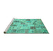 Sideview of Machine Washable Patchwork Turquoise Transitional Area Rugs, wshcon1398turq