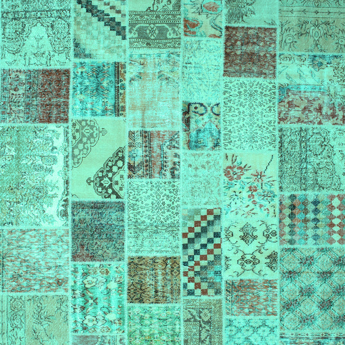 Machine Washable Patchwork Turquoise Transitional Area Rugs, wshcon1398turq
