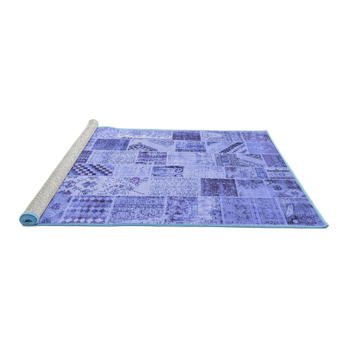 Sideview of Machine Washable Patchwork Blue Transitional Rug, wshcon1398blu