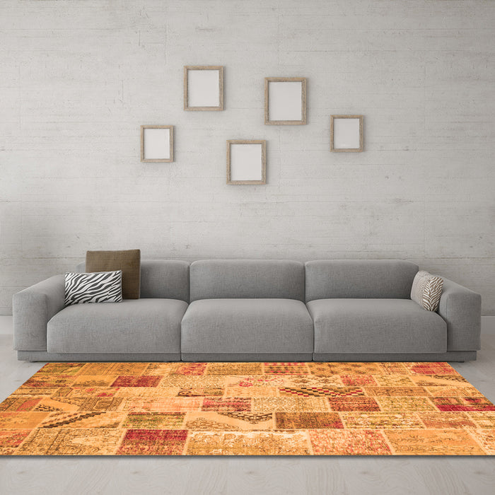 Machine Washable Patchwork Orange Transitional Area Rugs in a Living Room, wshcon1398org