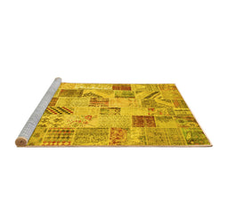Sideview of Machine Washable Patchwork Yellow Transitional Rug, wshcon1398yw