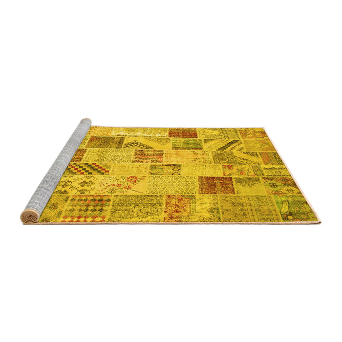 Sideview of Machine Washable Patchwork Yellow Transitional Rug, wshcon1398yw
