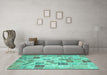 Machine Washable Patchwork Turquoise Transitional Area Rugs in a Living Room,, wshcon1398turq