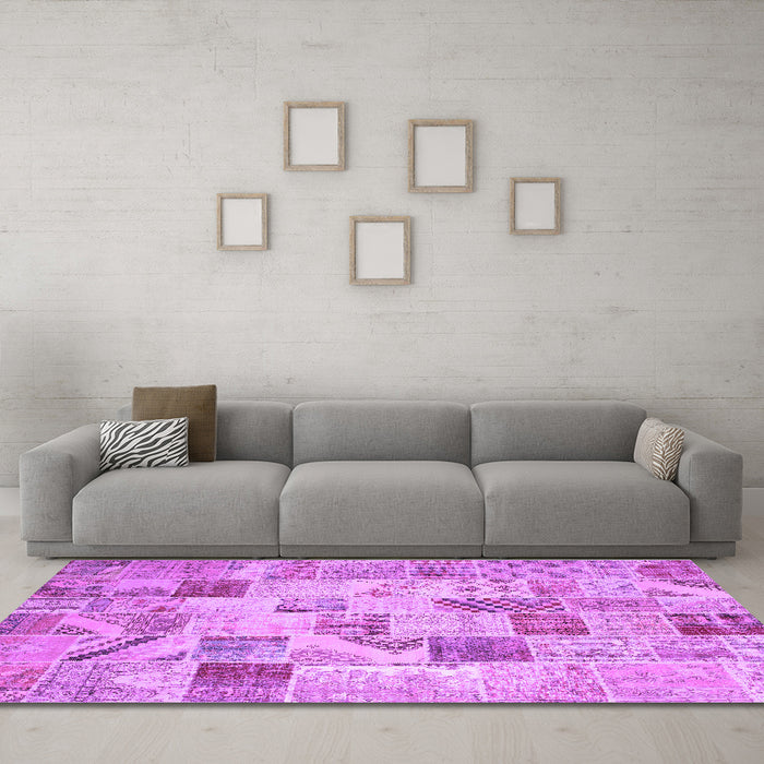 Machine Washable Patchwork Purple Transitional Area Rugs in a Living Room, wshcon1398pur