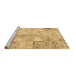 Sideview of Machine Washable Patchwork Brown Transitional Rug, wshcon1399brn