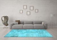 Machine Washable Patchwork Light Blue Transitional Rug, wshcon1399lblu