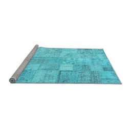 Sideview of Machine Washable Patchwork Light Blue Transitional Rug, wshcon1399lblu