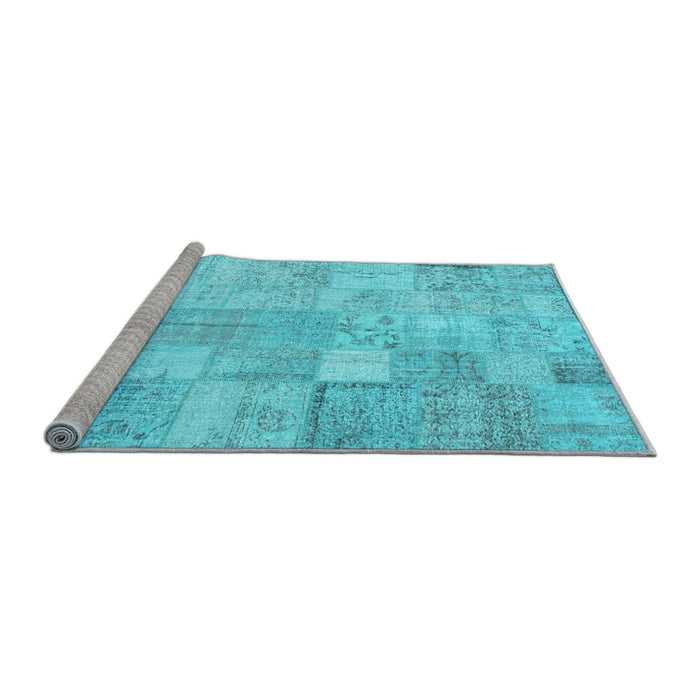 Sideview of Machine Washable Patchwork Light Blue Transitional Rug, wshcon1399lblu