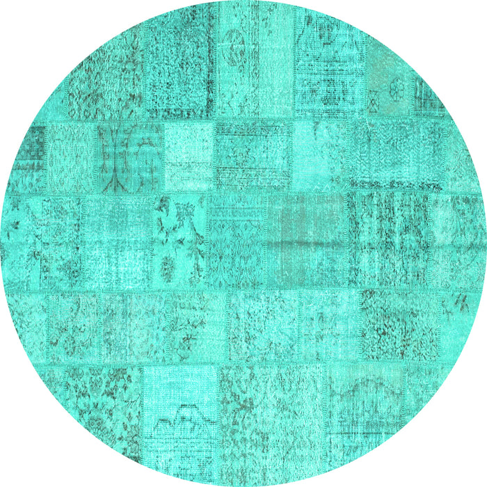 Round Patchwork Turquoise Transitional Rug, con1399turq