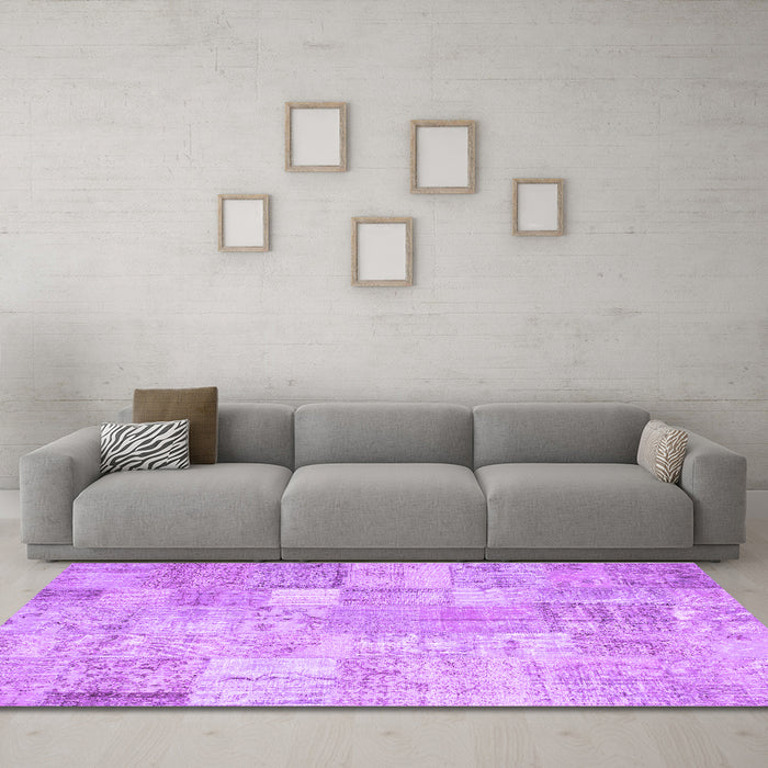 Machine Washable Patchwork Purple Transitional Area Rugs in a Living Room, wshcon1399pur