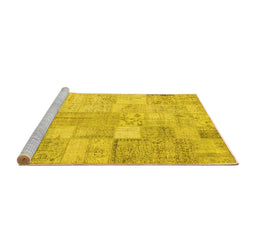 Sideview of Machine Washable Patchwork Yellow Transitional Rug, wshcon1399yw