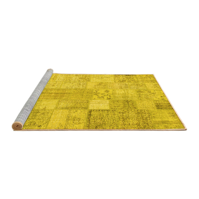 Sideview of Machine Washable Patchwork Yellow Transitional Rug, wshcon1399yw