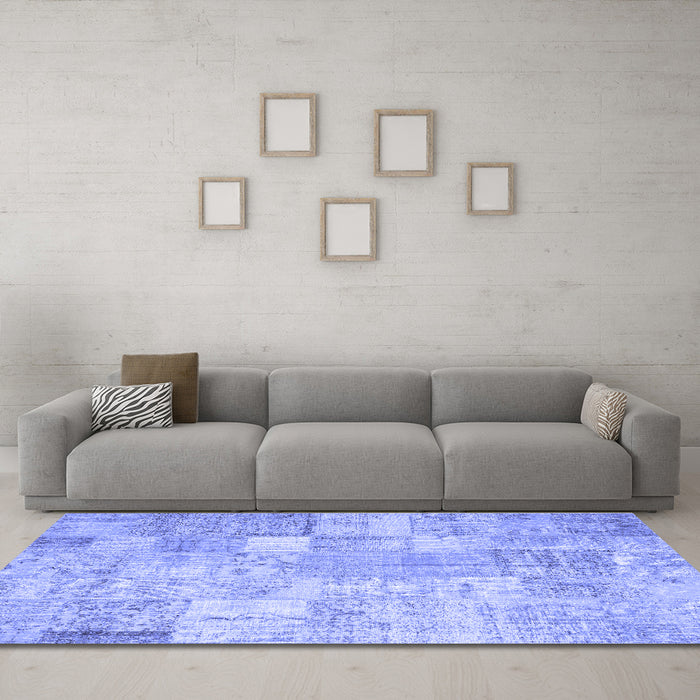 Machine Washable Patchwork Blue Transitional Rug in a Living Room, wshcon1399blu