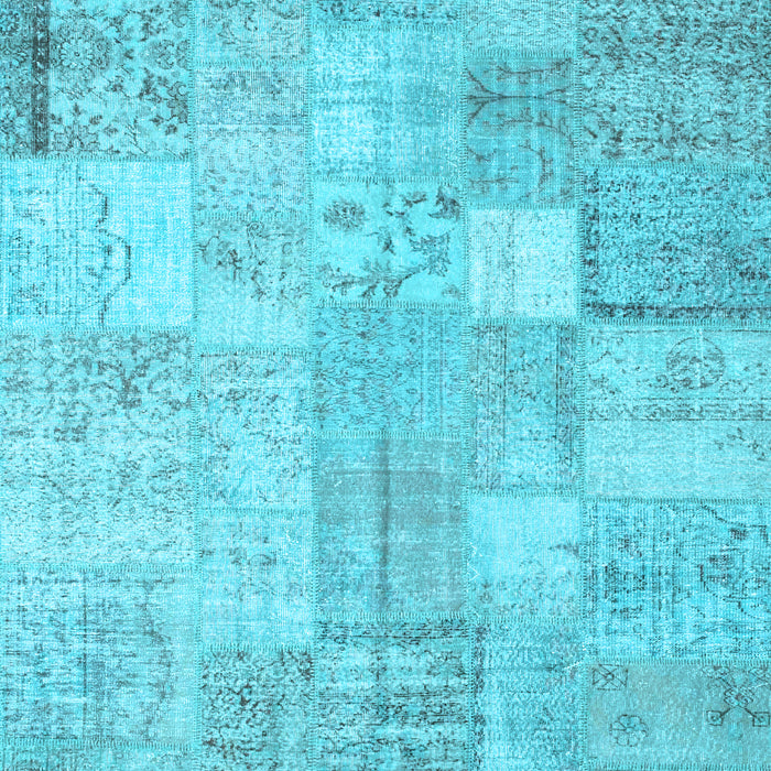 Machine Washable Patchwork Light Blue Transitional Rug, wshcon1399lblu