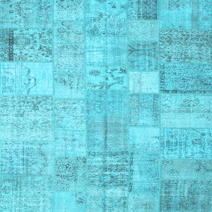 Square Machine Washable Patchwork Light Blue Transitional Rug, wshcon1399lblu
