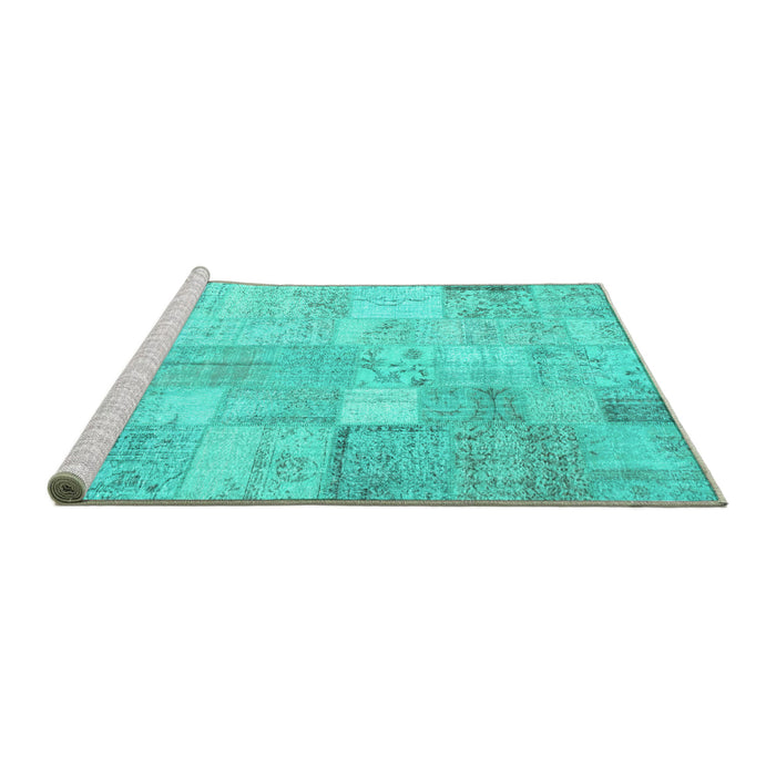Sideview of Machine Washable Patchwork Turquoise Transitional Area Rugs, wshcon1399turq