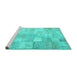 Sideview of Machine Washable Patchwork Turquoise Transitional Area Rugs, wshcon1399turq