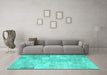 Machine Washable Patchwork Turquoise Transitional Area Rugs in a Living Room,, wshcon1399turq