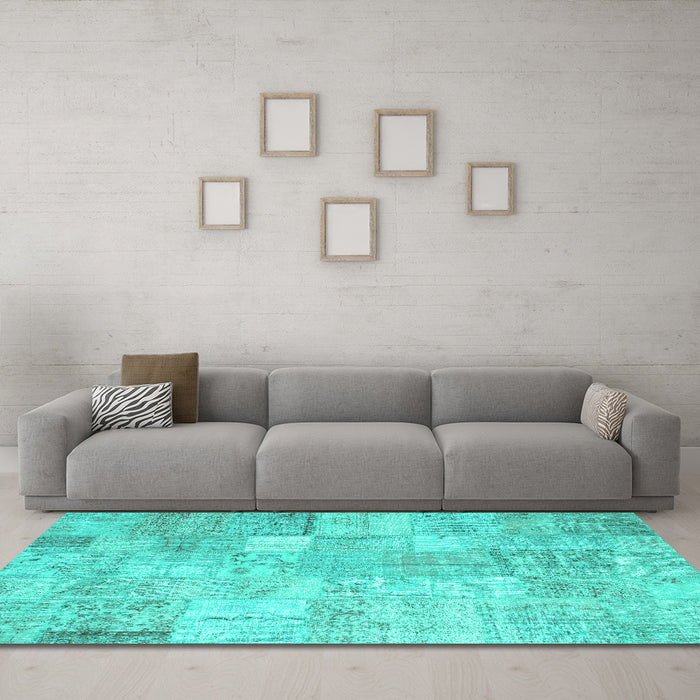Machine Washable Patchwork Turquoise Transitional Area Rugs in a Living Room,, wshcon1399turq
