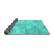 Sideview of Patchwork Turquoise Transitional Rug, con1399turq