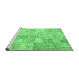 Sideview of Machine Washable Patchwork Emerald Green Transitional Area Rugs, wshcon1399emgrn