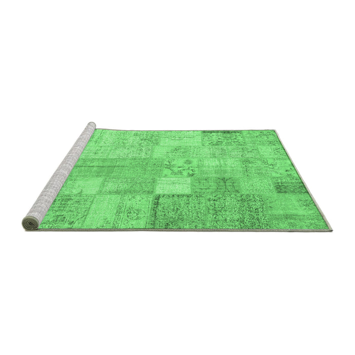 Sideview of Machine Washable Patchwork Emerald Green Transitional Area Rugs, wshcon1399emgrn