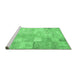 Sideview of Machine Washable Patchwork Emerald Green Transitional Area Rugs, wshcon1399emgrn