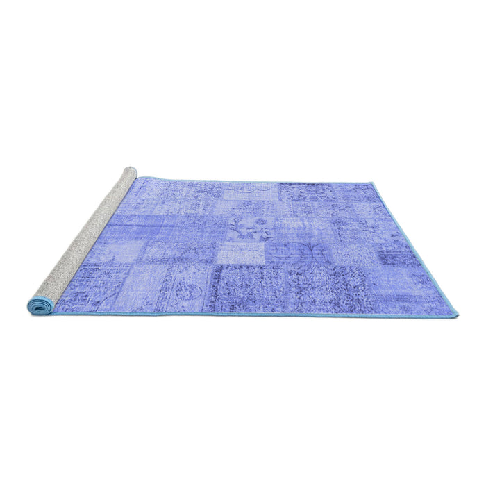 Sideview of Machine Washable Patchwork Blue Transitional Rug, wshcon1399blu