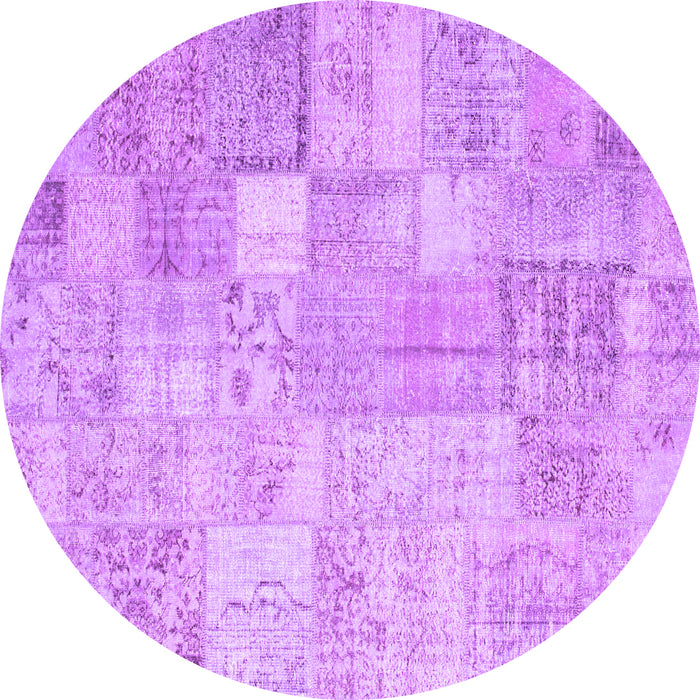 Round Machine Washable Patchwork Purple Transitional Area Rugs, wshcon1399pur