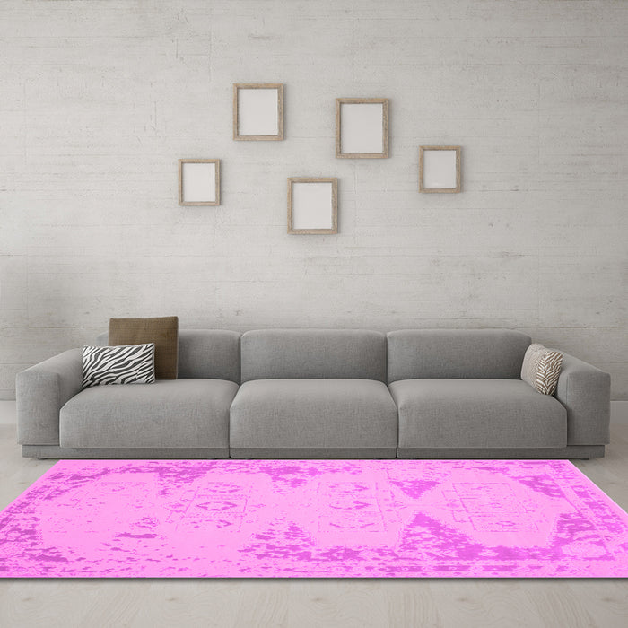 Machine Washable Abstract Pink Contemporary Rug in a Living Room, wshcon139pnk