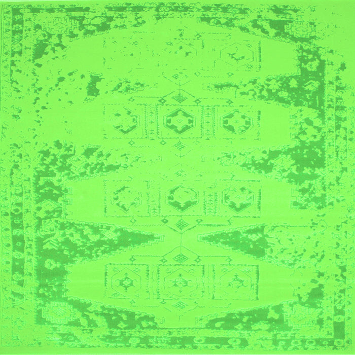 Round Machine Washable Abstract Green Contemporary Area Rugs, wshcon139grn