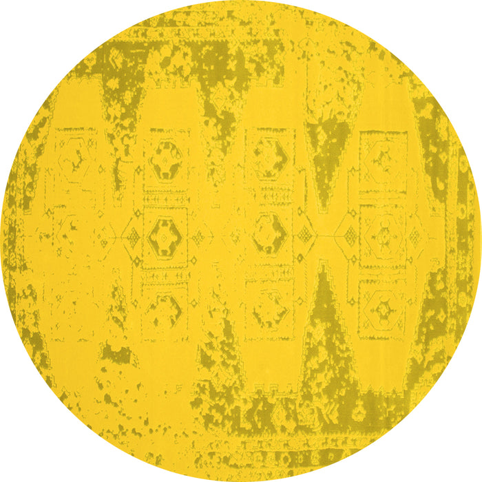 Round Abstract Yellow Contemporary Rug, con139yw