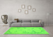 Machine Washable Abstract Green Contemporary Area Rugs in a Living Room,, wshcon139grn