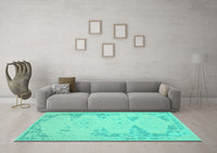 Machine Washable Abstract Turquoise Contemporary Rug, wshcon139turq