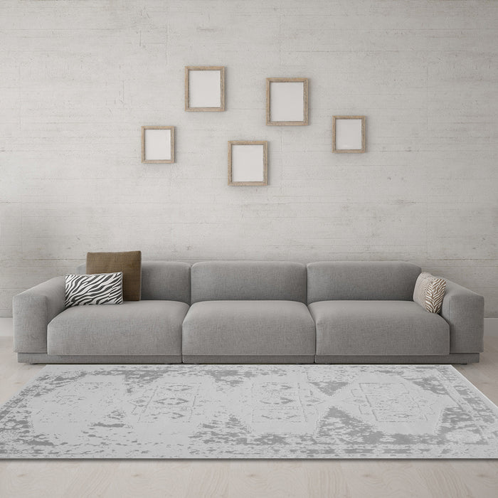 Machine Washable Abstract Gray Contemporary Rug in a Living Room,, wshcon139gry