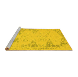 Sideview of Machine Washable Abstract Yellow Contemporary Rug, wshcon139yw