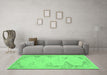 Machine Washable Abstract Emerald Green Contemporary Area Rugs in a Living Room,, wshcon139emgrn