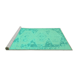 Sideview of Machine Washable Abstract Turquoise Contemporary Area Rugs, wshcon139turq