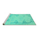 Sideview of Machine Washable Abstract Turquoise Contemporary Area Rugs, wshcon139turq