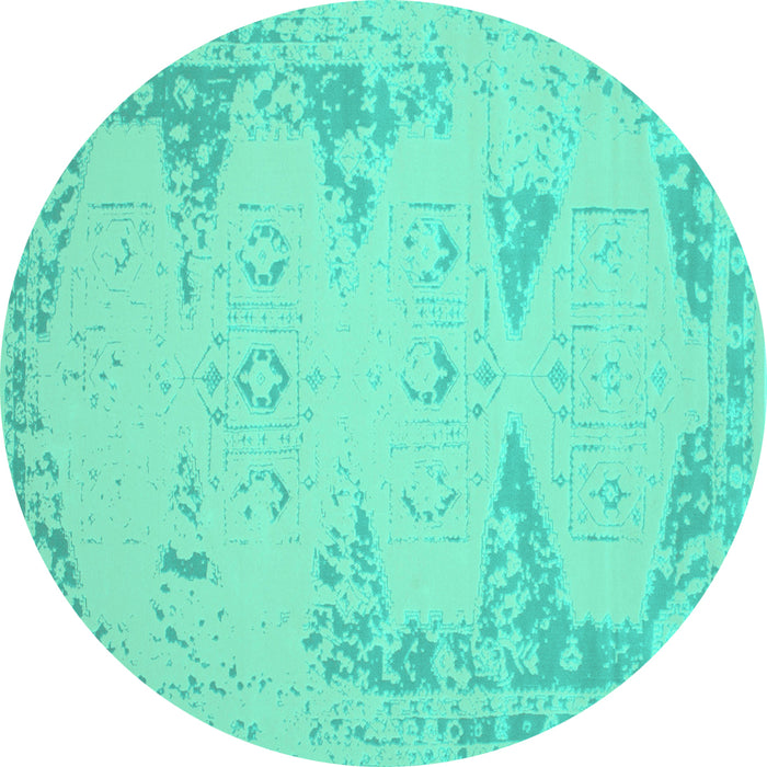 Round Machine Washable Abstract Turquoise Contemporary Area Rugs, wshcon139turq